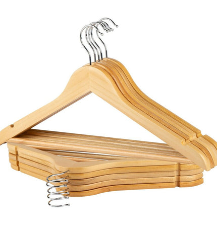 Max Home wooden and steel closet hanger set with 10 pieces, natural wood finish, ideal for house organization.