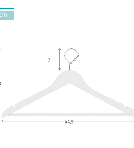 Set of 6 Max Home wooden and steel kleerhangers in a storage organization image, measuring 44.5 x 23 x 1 cm.