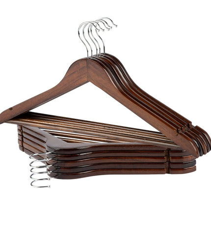 Max Home brown wooden and steel hanger set with 10 pieces, includes 6 hangers, for home storage and organization.