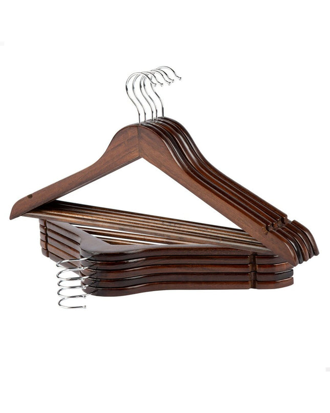 Max Home brown wooden and steel hanger set with 10 pieces, includes 6 hangers, for home storage and organization.