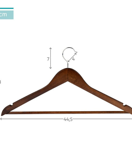 Max Home wooden and steel closet hanger set with 10 pieces, brown finish, measuring 44.5 x 23 x 1 cm for storage and organization.