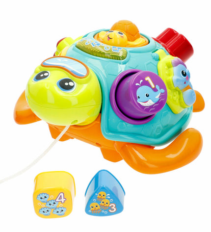 Two multicolored Winfun baby turtle plush toys measuring 23x12x23 cm, soft and suitable for young children to play with.