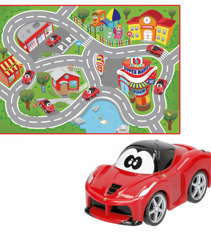 Six Ferrari toy playsets featuring miniature cars, colorful play figures, and vibrant racing scenes in a 70cm size.