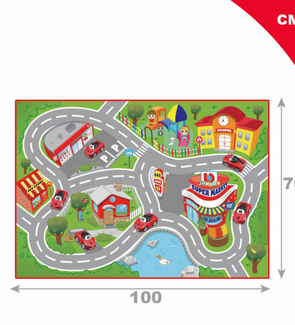 Set of six Ferrari toy playsets, each measuring 100 x 0.1 x 70 cm, featuring colorful miniature cars and accessories.