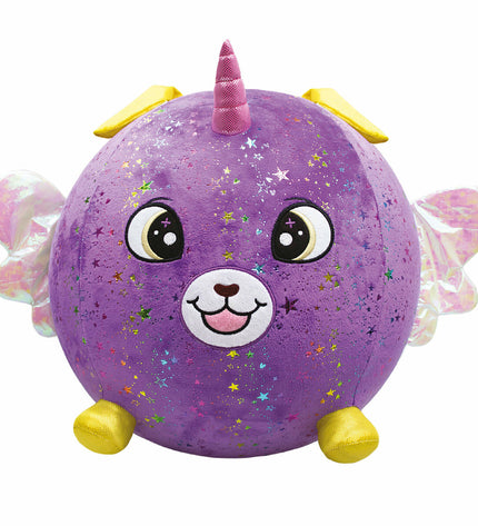 Set of four Eolo purple plush inflatable toys, 45x45x45 cm, soft plastic playthings for children, colorful and squeezable.