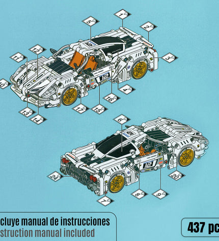 Buildable toy car parts from BigBuy Kids Bouwspel Auto 437, including colorful plastic components and assembly pieces.