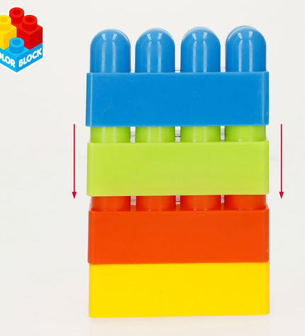 Color Block Bouwstenen Color Block 144-delige set of colorful building blocks for kids, arranged in a playful formation.