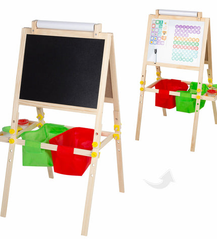 Two Colorbaby double-sided chalkboards, 57x93x59 cm, for creative activities and play, featuring colorful chalk surfaces.