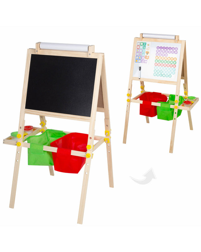 Two Colorbaby double-sided chalkboards, 57x93x59 cm, for creative activities and play, featuring colorful chalk surfaces.