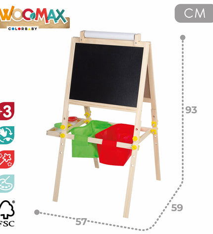 Two Colorbaby double-sided chalkboards, 57x93x59 cm, for creative activities and children's play, featuring colorful surfaces.