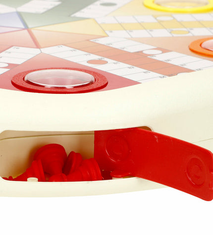 Set of six CB Games Mens-Erger-Je-Niet board game pieces, colorful plastic tokens for fun family game night.