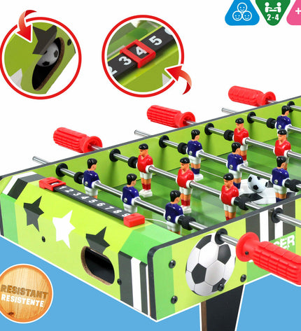 Two CB Games tabletop foosball game sets, 60x14x32 cm, featuring detailed miniature soccer figures on green playing surfaces.