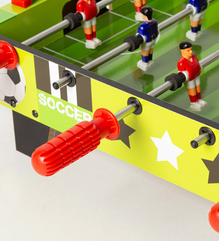 Pair of CB Games table football toys, 60x14x32 cm, colorful plastic mini soccer game sets for kids and playrooms.