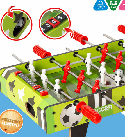 Pair of CB Games tabletop foosball tables, 60x14x32 cm, for kids and game enthusiasts, featuring miniature soccer gameplay.