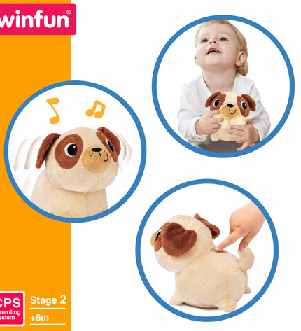 Set of two Winfun plush moving stuffed toys, soft plastic plush animals measuring 17x15x13 cm, ideal for children’s play and cuddling.