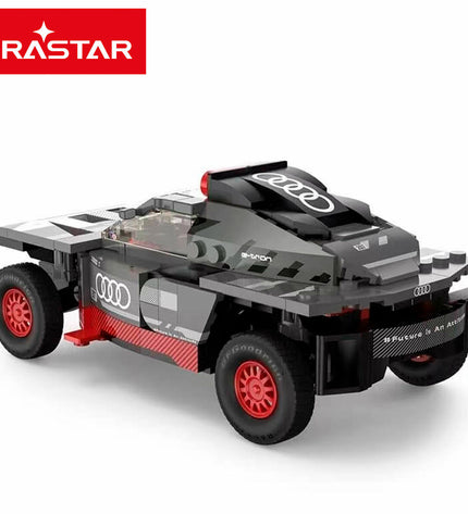 Audi Bouwspel Auto with 376 detailed parts, showcasing various components of the toy car assembled for play and construction.