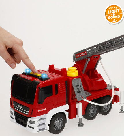 Set of four Speed & Go fire trucks with lights and sounds, measuring 34x25x12 cm, designed for children's play vehicles.