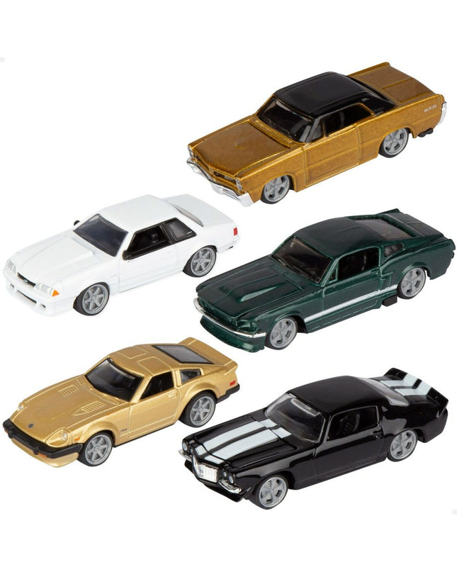 Set of 5 Bburago 1:64 scale toy cars, detailed miniature vehicles for play and collection, shown in assorted colors.