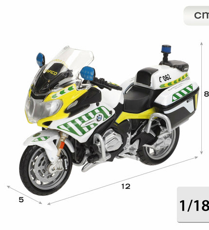 Maisto toy motorcycle R 1200 RT Guardia Civil model, detailed miniature vehicle in 12x8x5 cm size, perfect for play and collection.