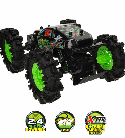 Two Maisto remote control toy cars for children, featuring colorful designs and detailed vehicle features.