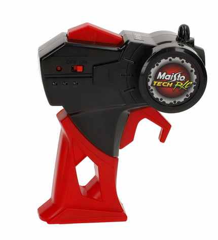 Two Maisto remote control toy vehicles, featuring colorful designs and detailed car bodies, perfect for children’s play.