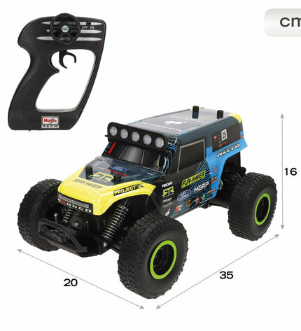 Two Maisto police remote control cars, Brocky model, measuring 35x16x20 cm, shown from side angle on a plain background.