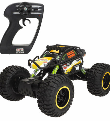 Two Maisto remote control toy cars for children, featuring colorful designs and detailed vehicle features.