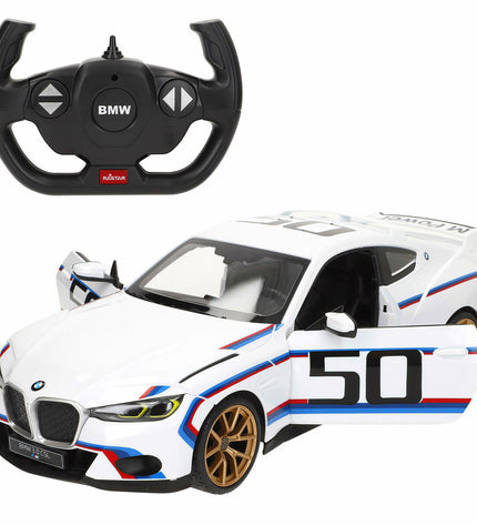 Two BMW remote control police cars in blue and red, 1:14 scale, measuring 34 x 10 x 13.5 cm, toy vehicles for children.