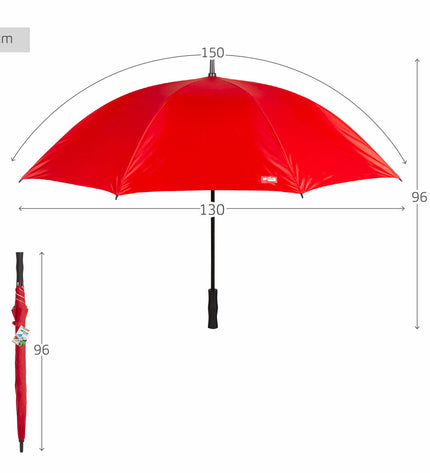 Six red Aktive umbrella bags, 150 cm diameter, shown with umbrellas, designed for luggage protection with durable material.