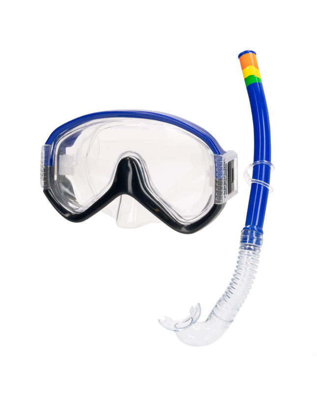 Set of 6 AquaSport blue kids snorkel masks and snorkel tubes for water sports and outdoor swimming activities.