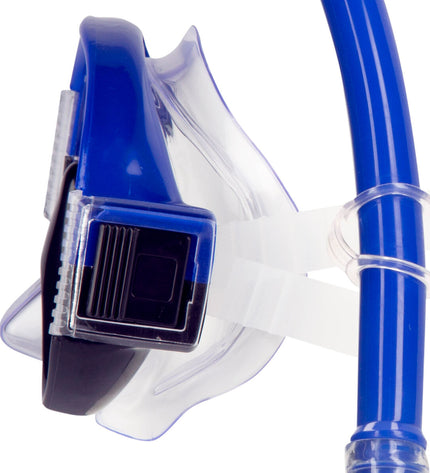 Set of six AquaSport children's blue snorkel masks and snorkel tubes for kids, ideal for watersports and outdoor swimming activities.