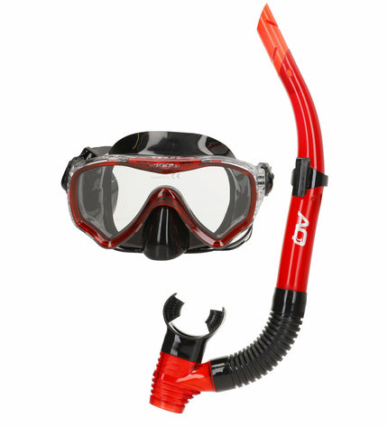 Set of six AquaSport kids' snorkel masks and snorkel tubes in blue and red for watersports and outdoor swimming activities.