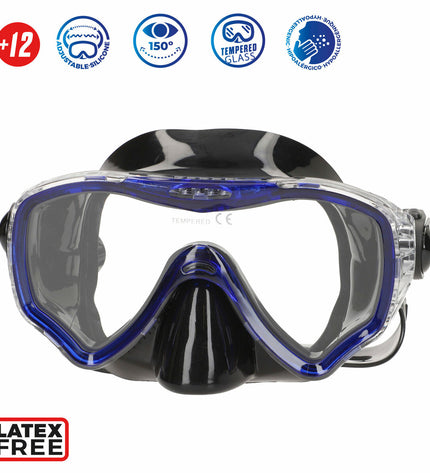 Set of six AquaSport children's snorkel masks and snorkel tubes in blue and red for water sports and outdoor snorkeling activities