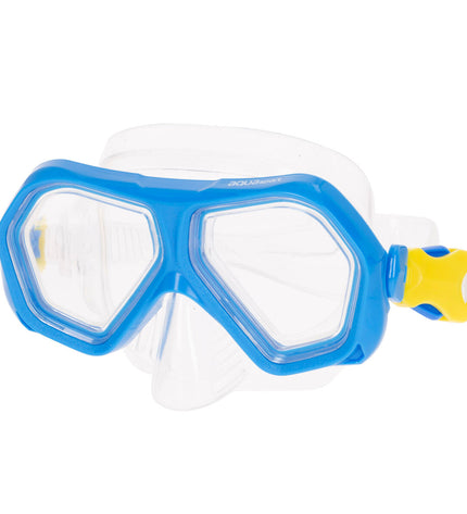 Set of six AquaSport blue dive goggles for watersport and outdoor activities, featuring adjustable straps and clear lenses.