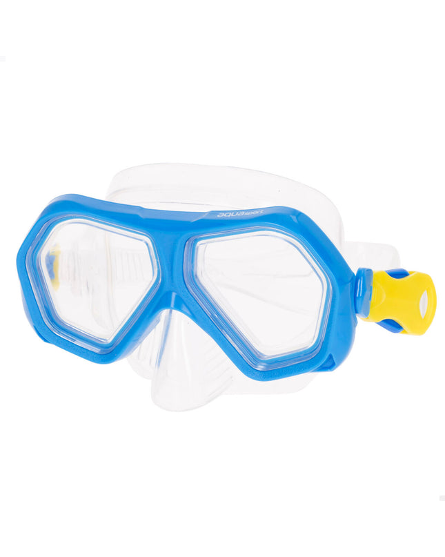 Set of six AquaSport blue dive goggles for watersport and outdoor activities, featuring adjustable straps and clear lenses.
