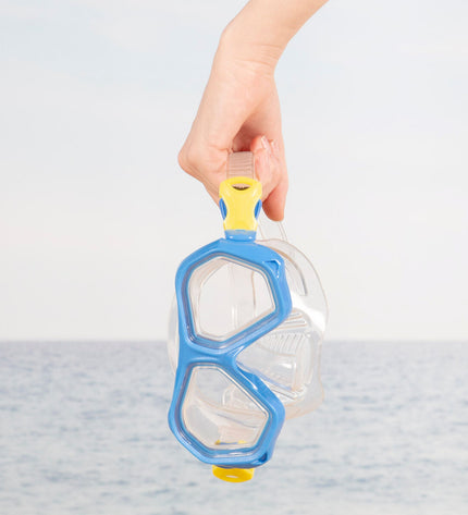 Six AquaSport blue diving goggles for watersport and outdoor activities, featuring adjustable straps and clear lenses.