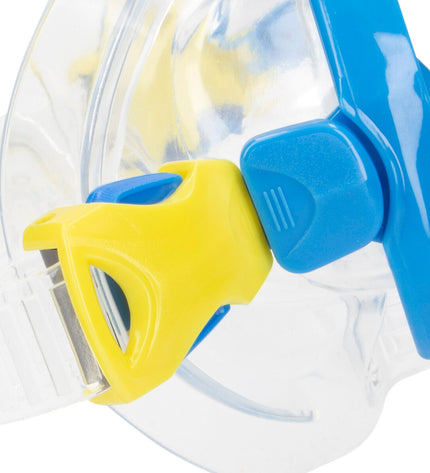 AquaSport blue swim goggles for water sports, six-pack, clear lenses, adjustable straps, designed for outdoor swimming activities.
