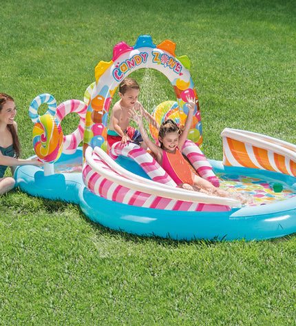 Two Intex inflatable children's paddling pools, measuring 295 x 130 x 191 cm, suitable for outdoor play and water fun.