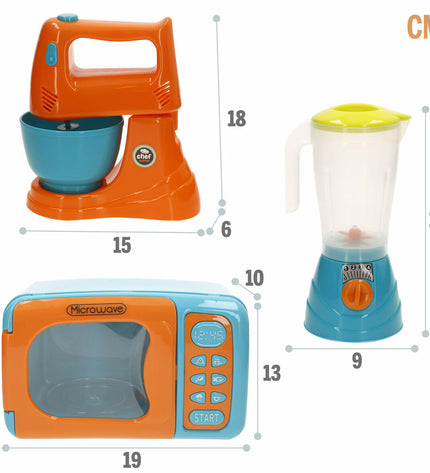 Set of six toy kitchen utensils in 20x12x11 cm size, ideal for pretend play by BigBuy Kids, featuring colorful plastic tools.