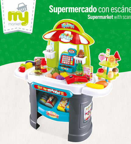 Pair of BigBuy Kids toy supermarket playsets, 66x68x25 cm, featuring realistic grocery store details for imaginative role-play.