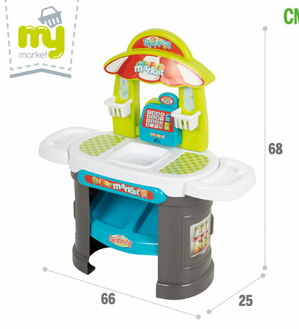 Two toy supermarket playsets by BigBuy Kids, each measuring 66x68x25 cm, designed for imaginative role-playing games.
