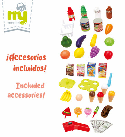 Two BigBuy Kids play supermarket sets, 66x68x25 cm, featuring toy food items and shopping accessories for imaginative play.