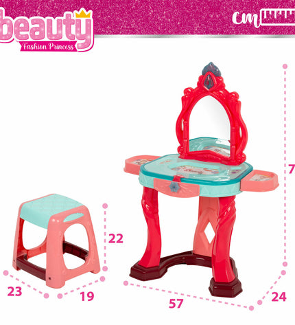 Two BigBuy Kids toy dressing tables, 57x75x34 cm, featuring mirror and storage drawers for pretend play and role-playing fun.