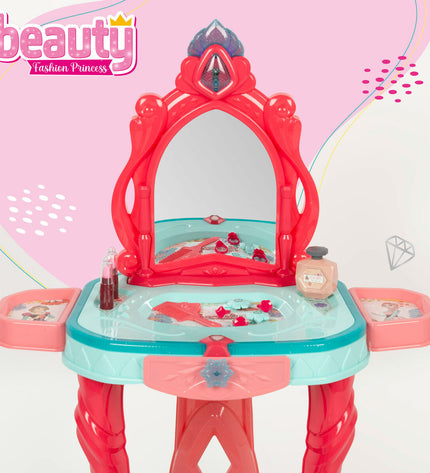 Two BigBuy Kids toy vanity tables, 57x75x34 cm, designed for pretend play with mirrors and colorful details.
