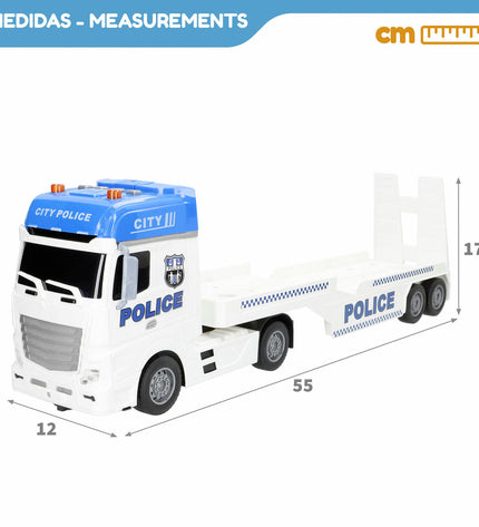 Two Speed & Go toy trucks, Vrachtwagen model, measuring 55 x 17 x 12 cm, shown in a realistic toy vehicle image.