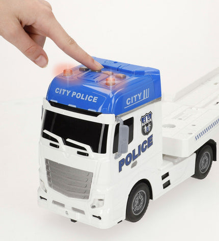 Two Speed & Go toy trucks, heavy-duty cargo carriers, measuring 55 x 17 x 12 cm, designed for children’s play and vehicle fun.
