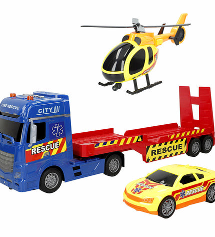 Two Speed & Go toy truck carriers in 55x17x12 cm size, featuring detailed truck and trailer designs for children’s play.