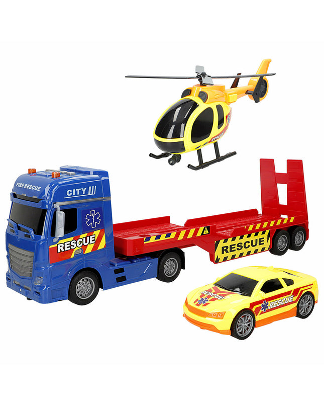 Two Speed & Go toy truck carriers in 55x17x12 cm size, featuring detailed truck and trailer designs for children’s play.