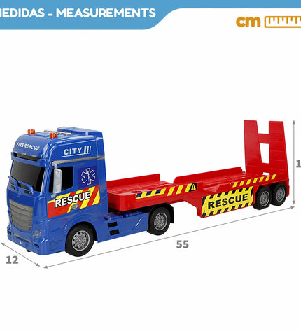 Two Speed & Go toy trucks, vibrant transportation vehicles, measuring 55 x 17 x 12 cm, designed for play and entertainment.