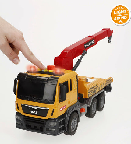 Set of four Speed & Go toy crane trucks, 33x23x12 cm, featuring realistic vehicle details and bright colors for play.